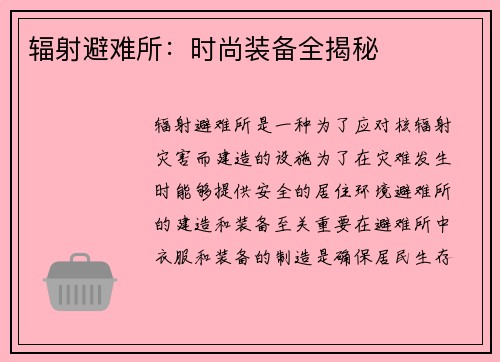 辐射避难所：时尚装备全揭秘